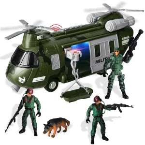 Friction Powered Transport Helicopter Toy Set