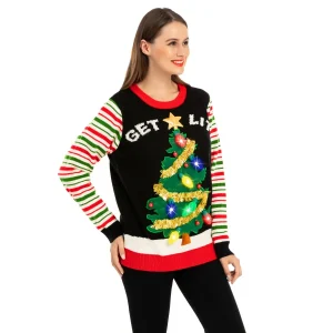 Womens Get Lit Christmas Tree Ugly Sweater