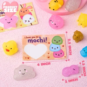 28Pcs Kawaii Glitter Mochi Soft and Yielding with Valentines Day Cards for Kids-Classroom Exchange Gifts