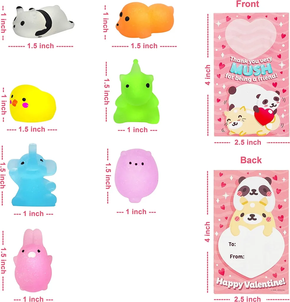 Best 28pcs Valentine Glitter Mochi Squishy Fidget Toys with Cards