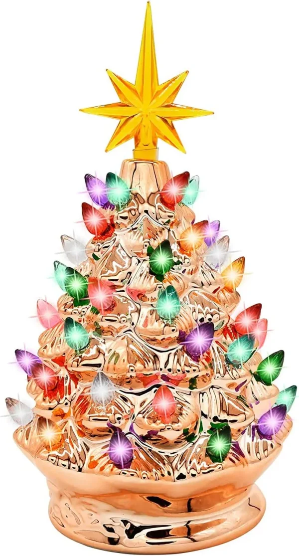 9.25in Prelit Gold Ceramic Tabletop Christmas Tree