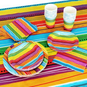 Fiesta Party Supplies in Wave Line Pattern, 82 Pieces