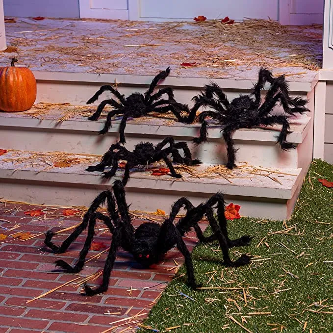 4pcs Halloween Realistic Large Hairy Spiders Set