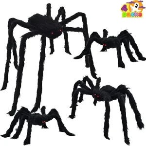 4PcsHalloween Black Hairy Spiders(47in, 30in, 24in, 24in)