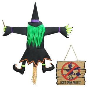 Halloween Crashing Witch Into Tree Decoration