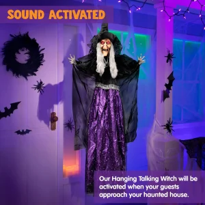 Hanging Animated Witch Halloween Decoration 47in