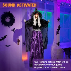 Hanging Animated Witch Halloween Decoration 47in