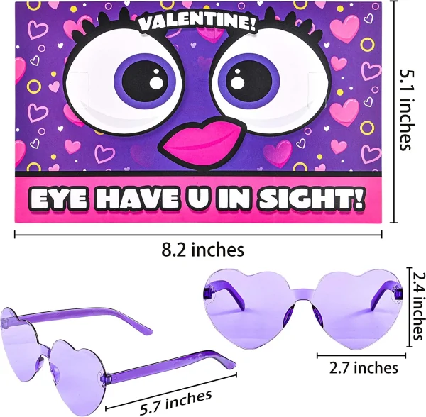 18Pcs Heart Shaped Glasses Valentines Day Cards for Kids-Classroom Exchange Gifts