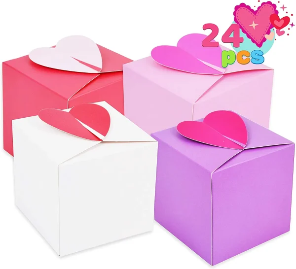 24Pcs Solid Color Heart Shape Treat box for Kids