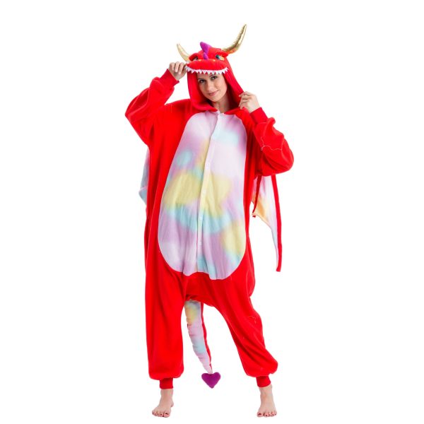 Unisex Red Dragon Animal Pajamas Costume - Adult