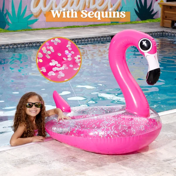 Inflatable Flamingo Pool Tube Float with Glitters