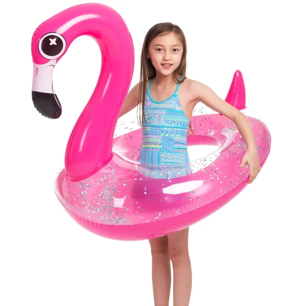 Inflatable Flamingo Pool Tube Float with Glitters (8)