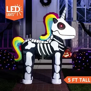 5ft Inflatable LED Standing Skeleton Unicorn
