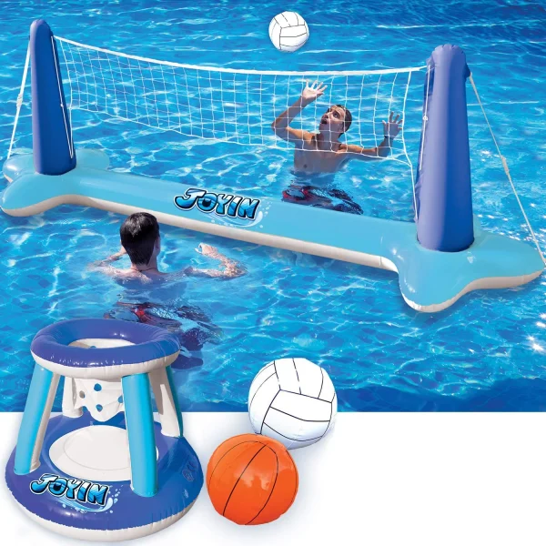 Inflatable Volleyball Net & Basketball Hoops Set