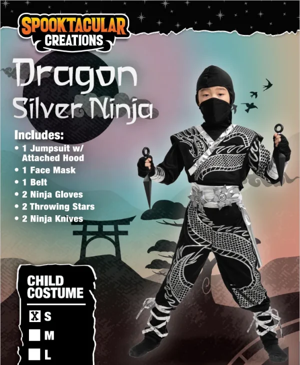 Kids Silver Dragon Ninja Halloween Costume