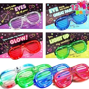 12Pcs LED Glasses with Valentines Day Cards for Kids-Classroom Exchange Gifts