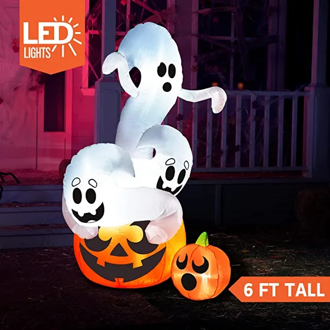 6ft Inflatable LED Twisting Ghosts On Pumpkin