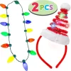 2pcs Christmas Lighted Necklace and Santa Hat Headband
