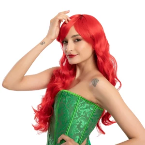Long Red Curly Mermaid Wig Set with Wig Cap and Comb