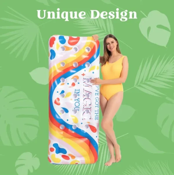Inflatable Rainbow Pool Lounger Float Rafts with Headrest