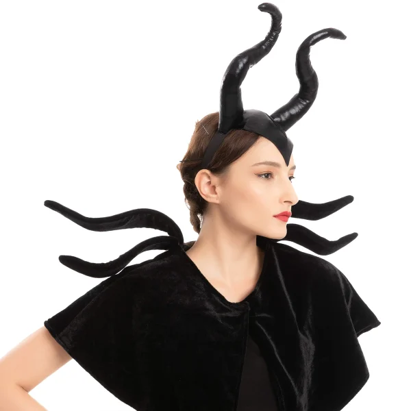 Black Evil Queen Accessories Set with Black Horns Headband and Shawl