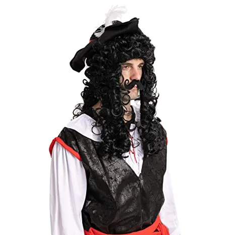 Mens Pirate Black Wig with Mustache