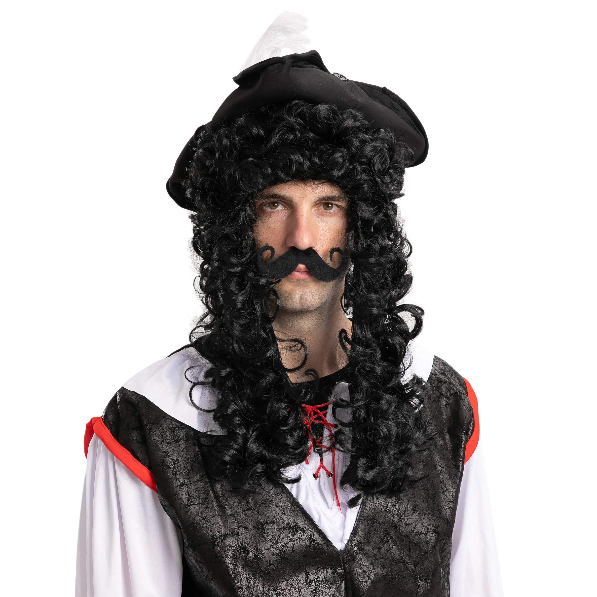 Impressive Mens Pirate Black Wig with Mustache