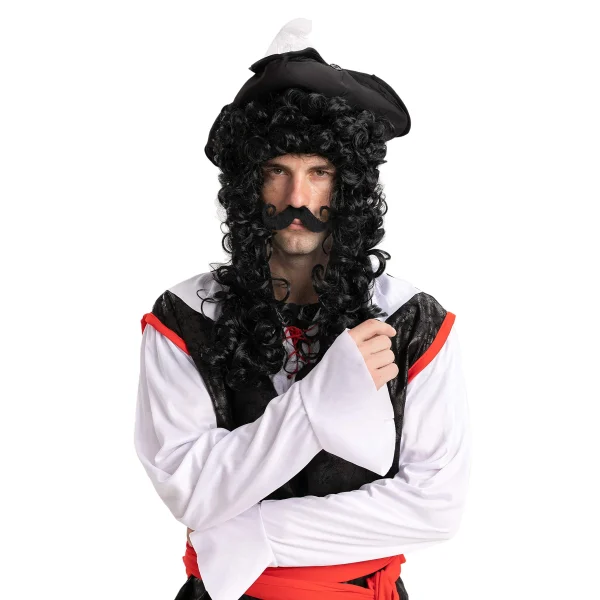 Mens Pirate Black Wig with Mustache