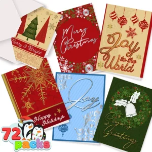 72pcs Foil Merry Christmas Greeting Card