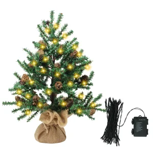 Pre lit Mini Christmas Tree Decoration with Pine Cones