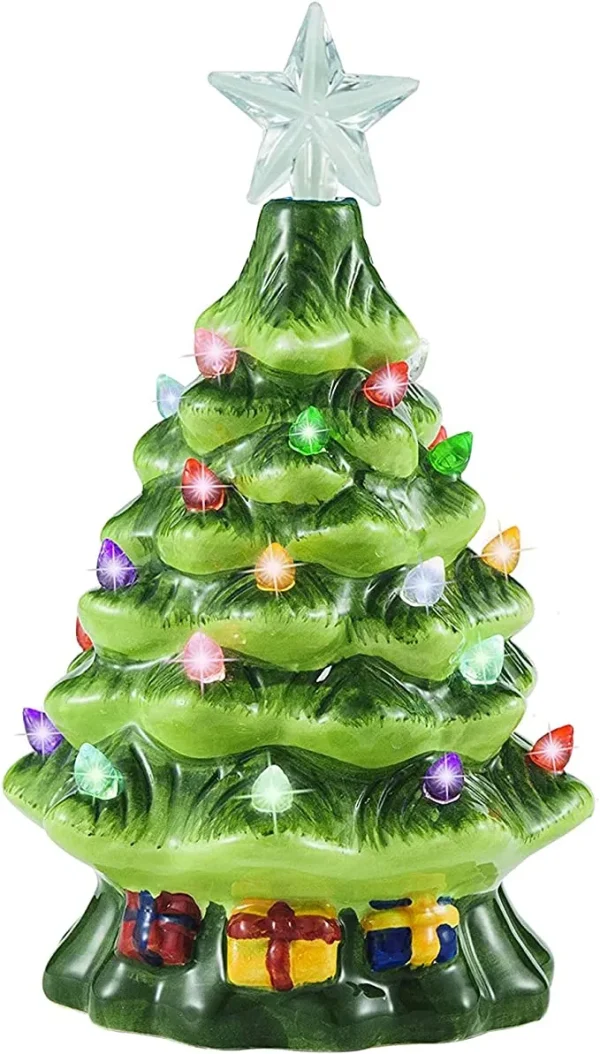 Mini Pre lit Ceramic Tabletop Christmas Tree 7in