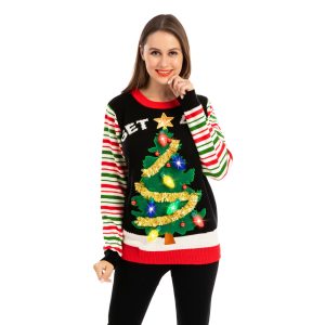 Get lit Christmas Tree ugly sweater with Light Bulbs for Women