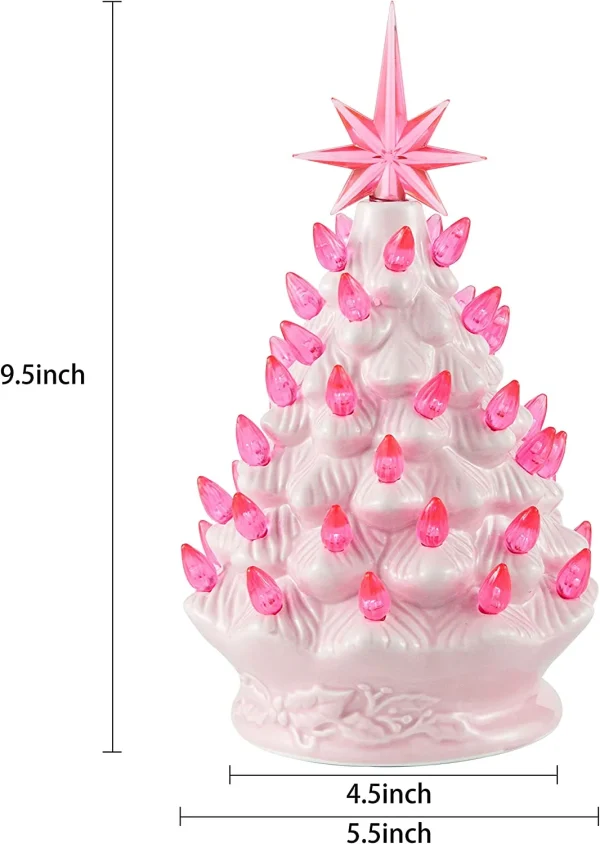 9in Ceramic Pink Tabletop Christmas Tree Prelit