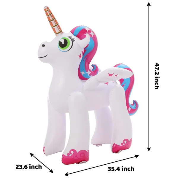 Pink and Yellow Inflatable Ride A Unicorn Yard Sprinkler