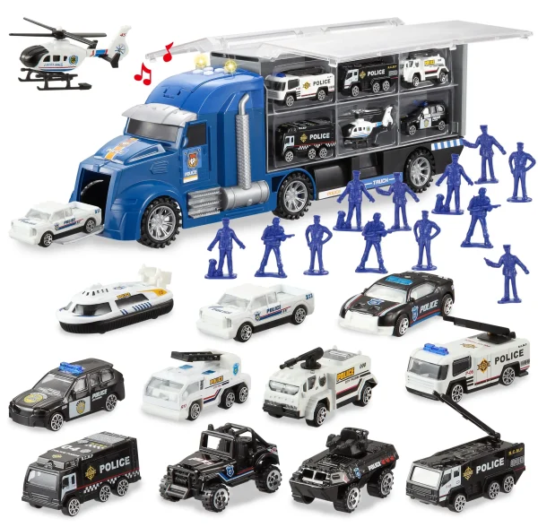 25pcs Police Rescue Die Cast Trucks with Sounds and Lights