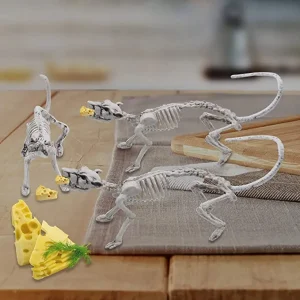 3pcs Posable Plastic Rat Skeleton Decoration 14in
