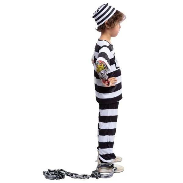 Prisoner Jail Halloween Costume with Tattoo Sleeve and Toy Handcuffs for Kids