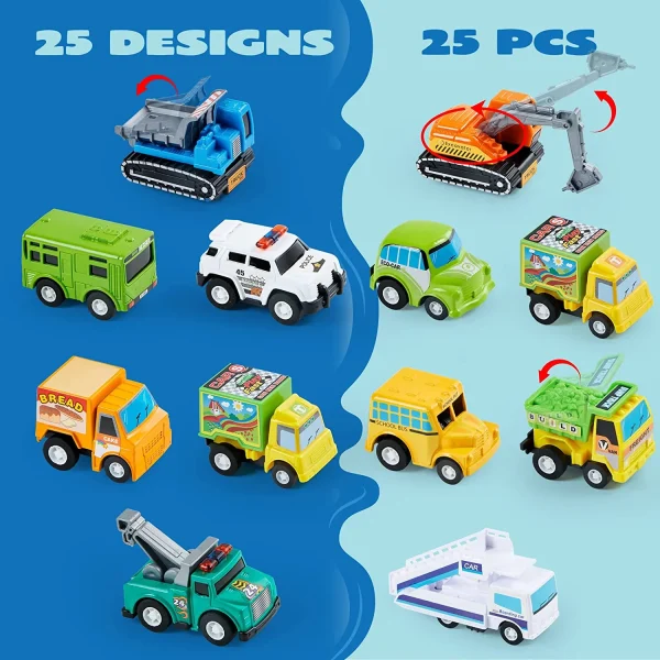 25pcs Pull Back Toy Cars and Trucks Vehicles Set