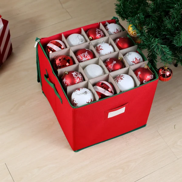 Christmas Ornament Storage Box, 4 Layers Plastic Storage Container with  Dividers, Stores up to 64 of The 3-inch Christmas Balls