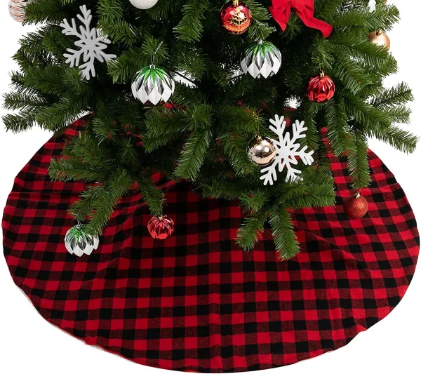 Red Plaid Christmas Tree Skirt 48in