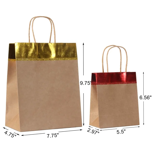 18pcs Red and Gold Christmas Kraft Gift Bags