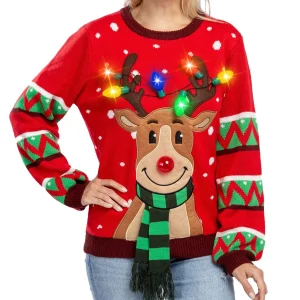 Light up Womens Christmas Ugly Sweater-Reindeer