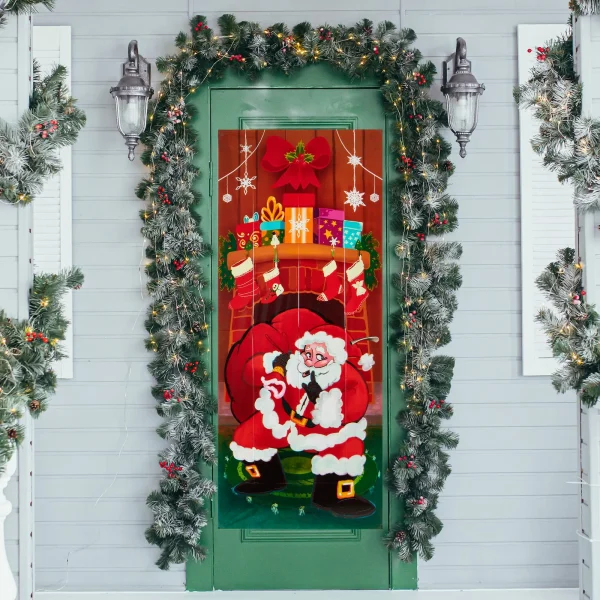 Santa with Gifts Christmas Door Cover 72in x 30in