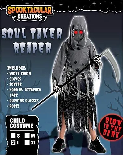 Kids Grim Reaper Halloween Costume with Glowing Eyes