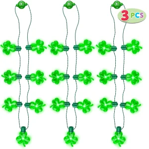 3 Pcs St Patrick’s Day LED Shamrock Necklaces with 7 Bulbs