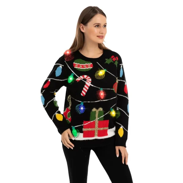 Womens Light up String Lights Ugly Christmas Sweater