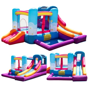 TURFEE – Rainbow Inflatable Bounce House with 2 Slides