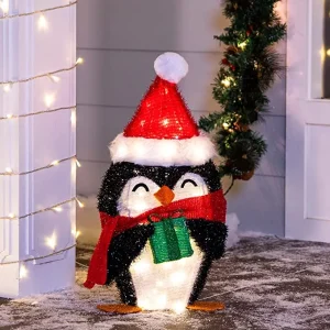 80 LED Tinsel Penguin Christmas Yard Lights 21in