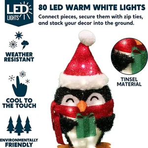 80 LED Tinsel Penguin Christmas Yard Lights 21in