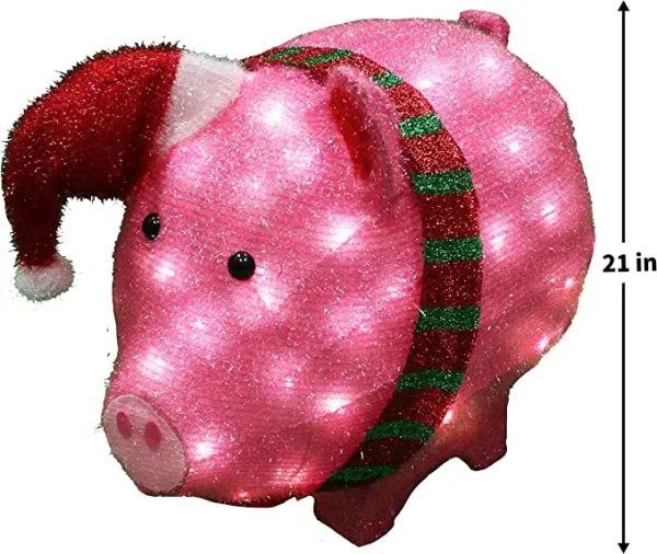 80 LED Tinsel Pig Outdoor Yard Lights 21in
